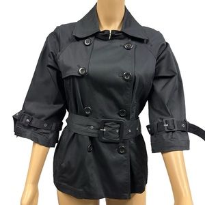 Robin Howe Black Buckle Belted 3 Quarter Sleeve Double Breasted Jacket Womens S